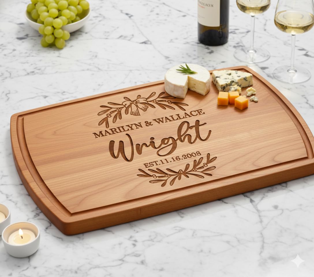 Tayfus Personalized Cutting Board, Custom Engraved Wood Charcuterie Board - Unique Gift Idea for Wedding, Engagement, Bridal Shower, Anniversary & Housewarming - For Couples, Parents & Family