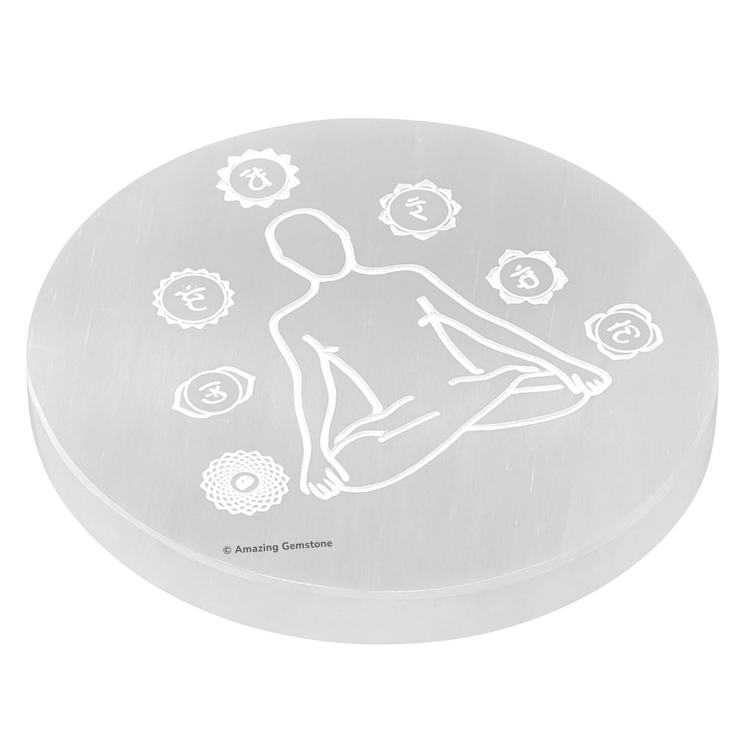 Amazing Gemstone Selenite Crystal Charging Plate for Crystals and Healing Stones, 4" Selenite Crystal Plate Engraved Buddha Coaster for Home, Office Table Decor (Selenite Round Disc)