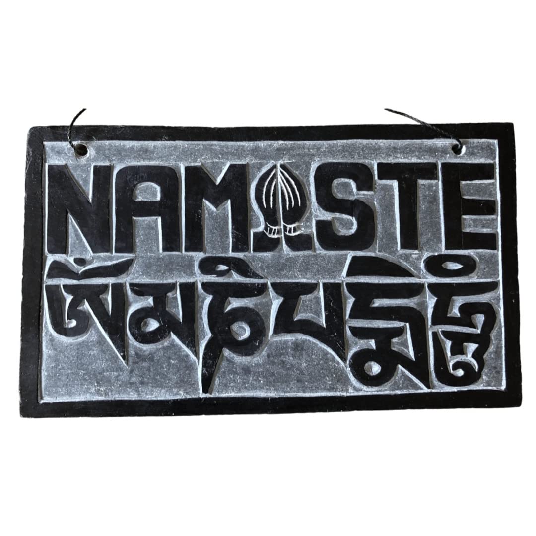 14cm / 5.5'' Fair Trade Nepalese Stone Om Sign namaste stone sign om padme welcome door hanger buddhist