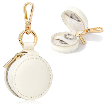 Aiokuo Travel Jewelry Box with Keychain – Mini Ring Holder and Jewelry Organizer Case for Women, Portable Compact Ring Box for Earrings, Necklaces & Travel Storage
