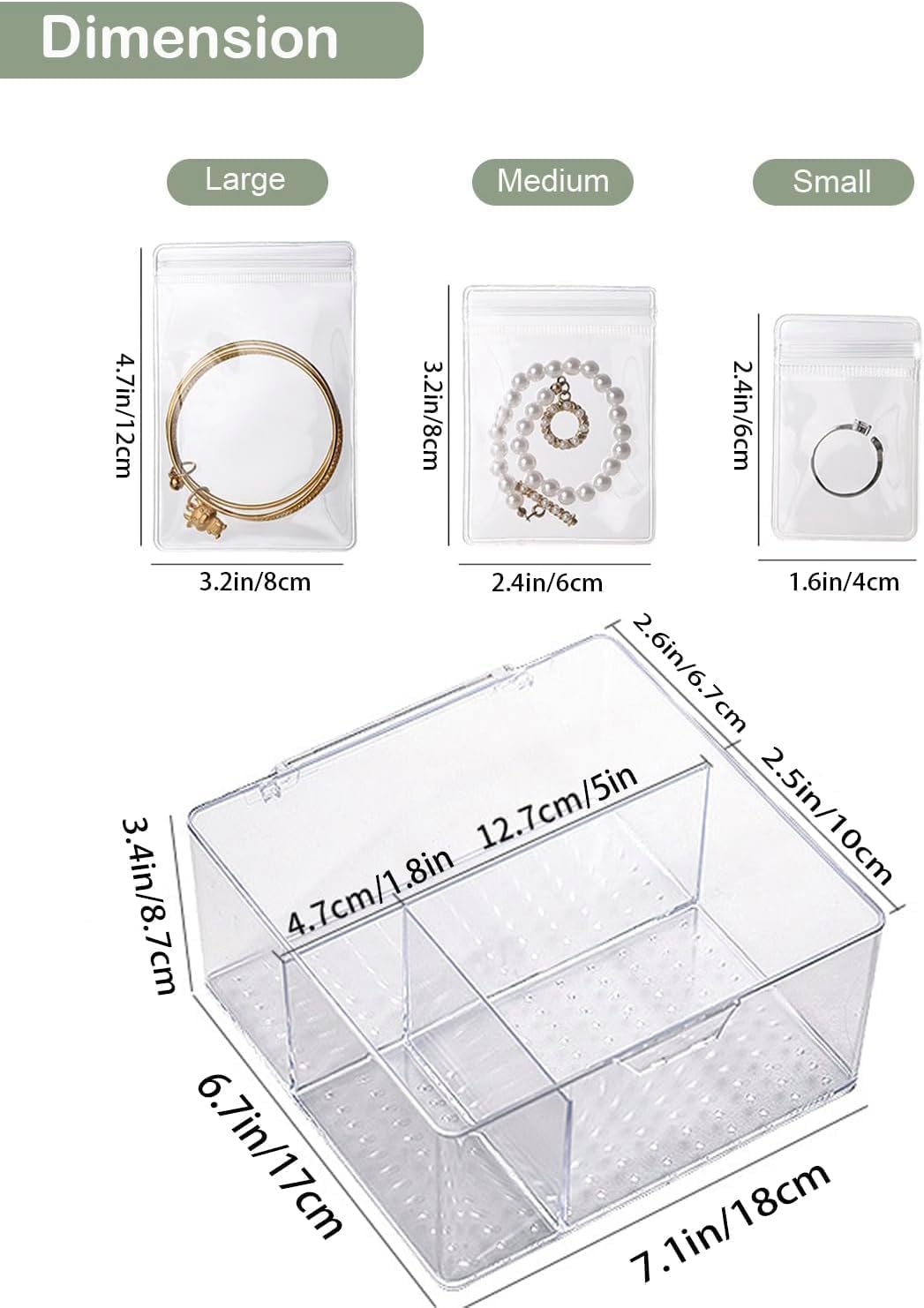 4 In 1 Acrylic Jewelry Organizers and Storage with 60 Portable Anti Tarnish Jewelry Bags, Clear Jewelry Box Organizer, Travel Jewelry Case for Earrings/Rings/Necklaces for Women Girls