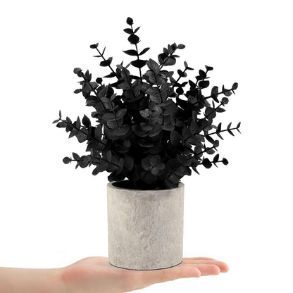 Coferset 2 Pack Black Fake Eucalyptus Small Fake Plants Potted Artificial Plants for Halloween Shelf Desk Home Farmhouse Room Coffee Table Decor Bathroom Decor (Black)