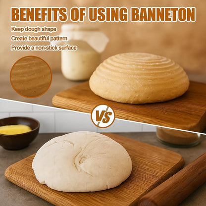 Proofing Baskets for Sourdough Bread Baking, 2 Pack Banneton Bread Proofing Basket 9 inch Round Proofing Bowls for Sourdough Bread with Liner Making Baking Fermentation Tools Supplies