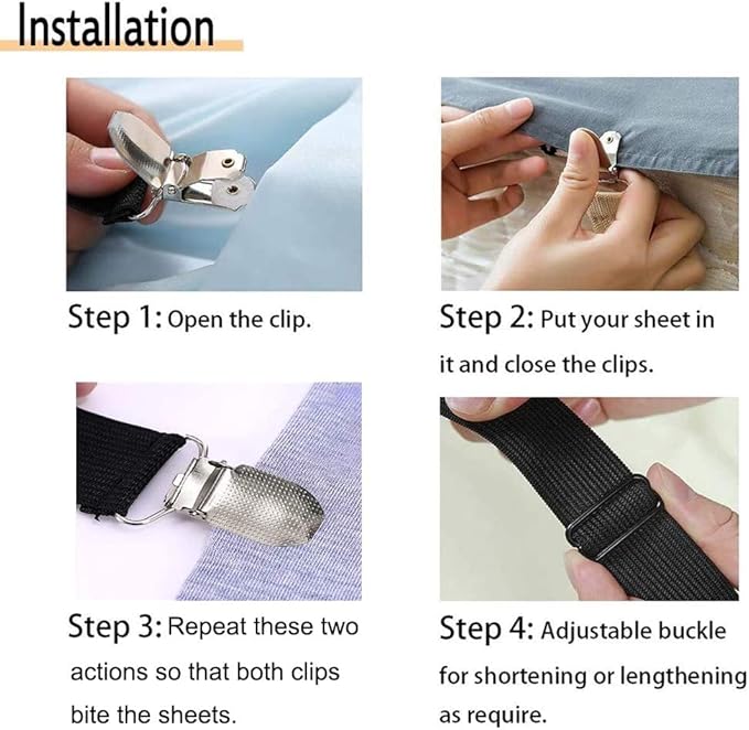 8Pcs Adjustable Bed Sheet Straps Clips, Elastic Mattress Sheet Fasteners Holder