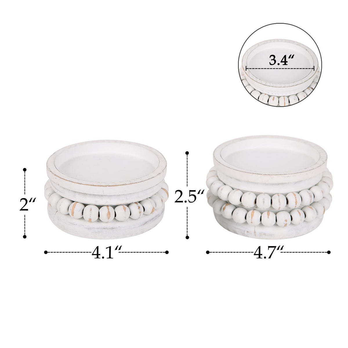 NIKKY HOME Farmhouse Beaded Wood Pillar Candle Holders Set of 2, White