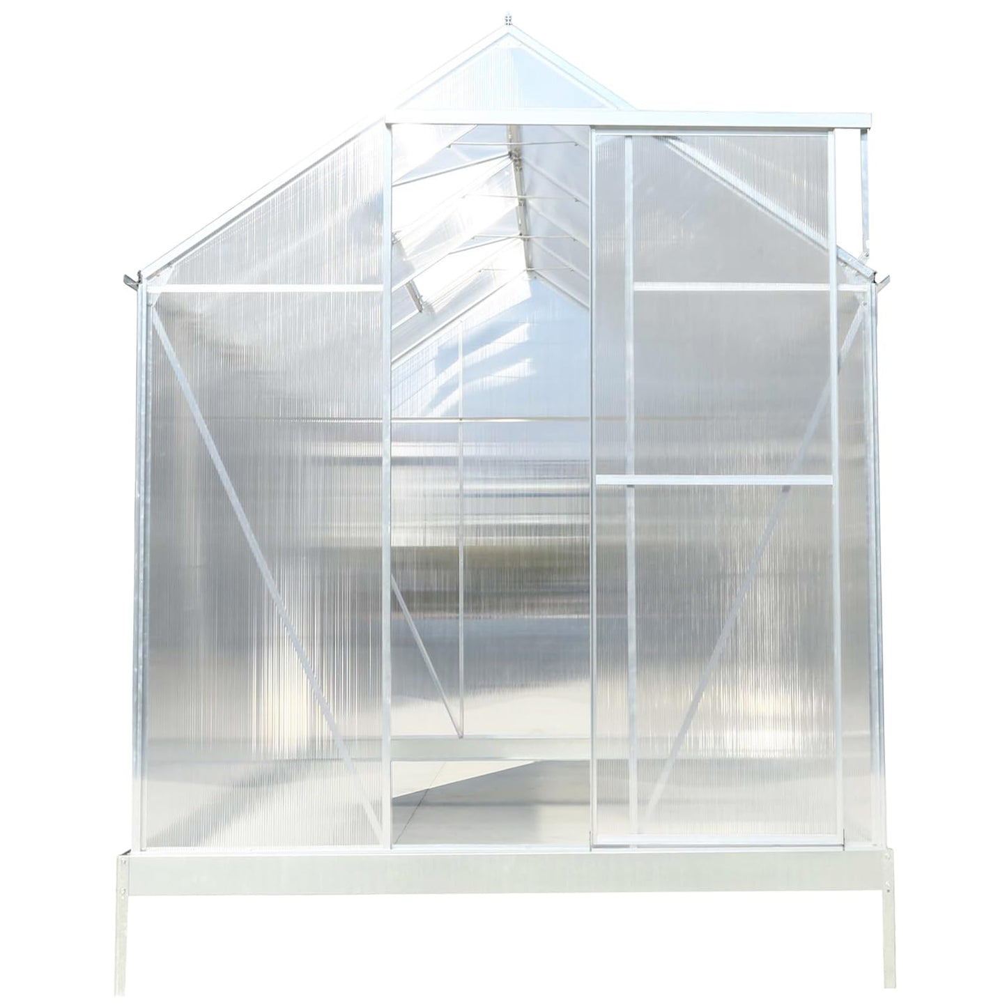 KEIKI 6.3x10.2FT Polycarbonate Greenhouse Walk-in Heavy Duty Outdoor with Aluminum Frame, Clear Panels, Rain Gutter, Adjustable Vent, Sliding Door for Backyard Nursery, UV Safe, Silver