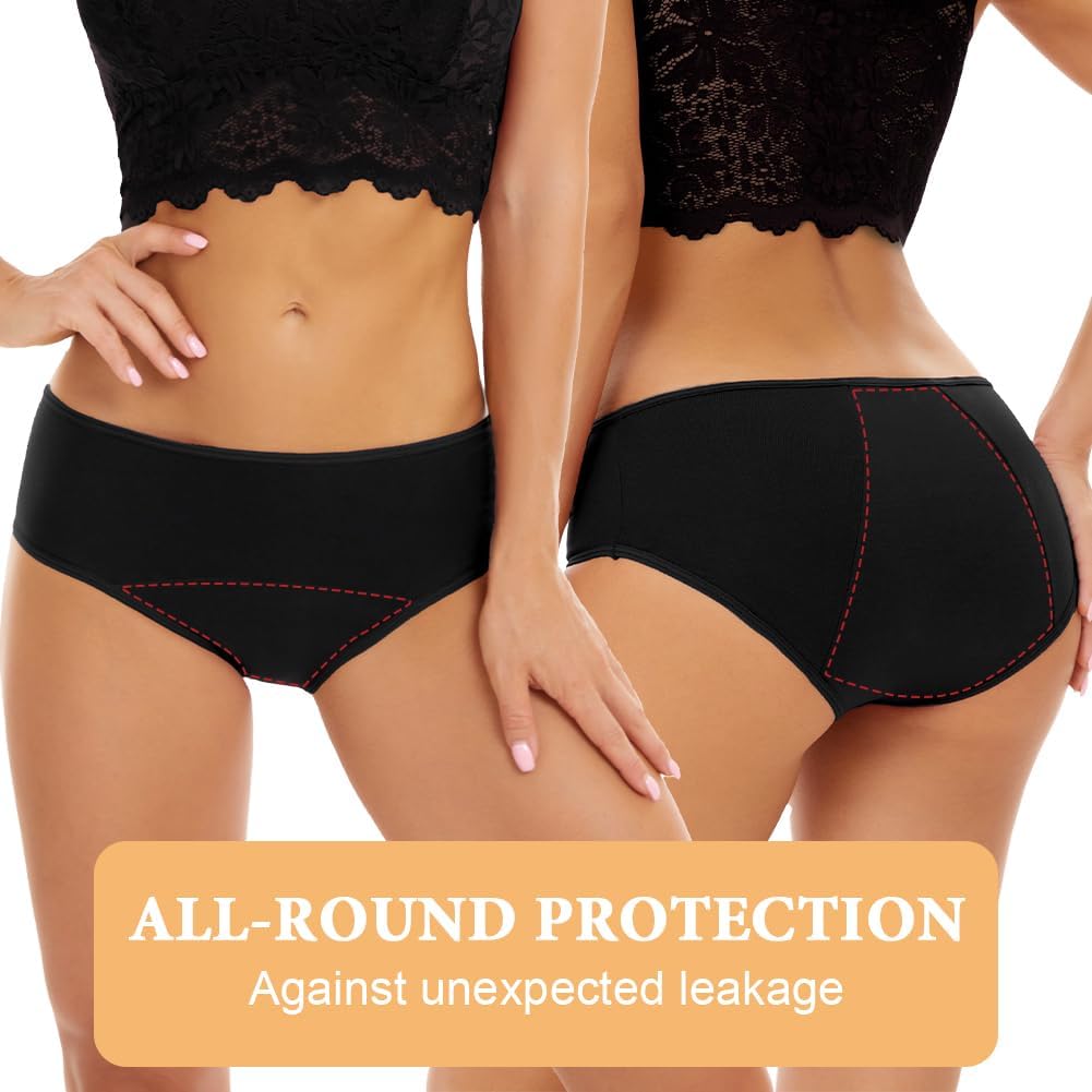 flintronic Period Panties, 4PCS Absorbent Leak Proof Panty Pants, Heavy Flow 30ML Menstrual Knickers, Cotton Menstrual Briefs for Women, Absorbent and Reusable (M)