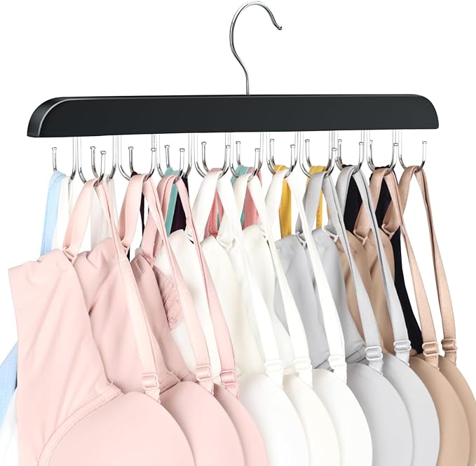 Bra Hanger for Closet, Tank Top Organizer 20 Hooks Capacity Foldable Wood Space