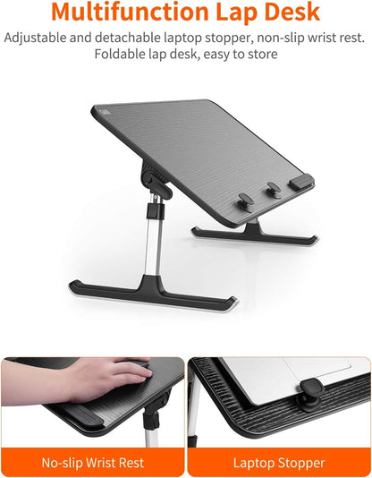 Desk, Table, SAIJI Adjustable Laptop Stand, Breakfast Tray, 5 Heights, 4 Angles, Stable Folding Table for Bed Sofa Desk, Suitable for Laptops up to 17 Inches (60 x 33 cm Black)