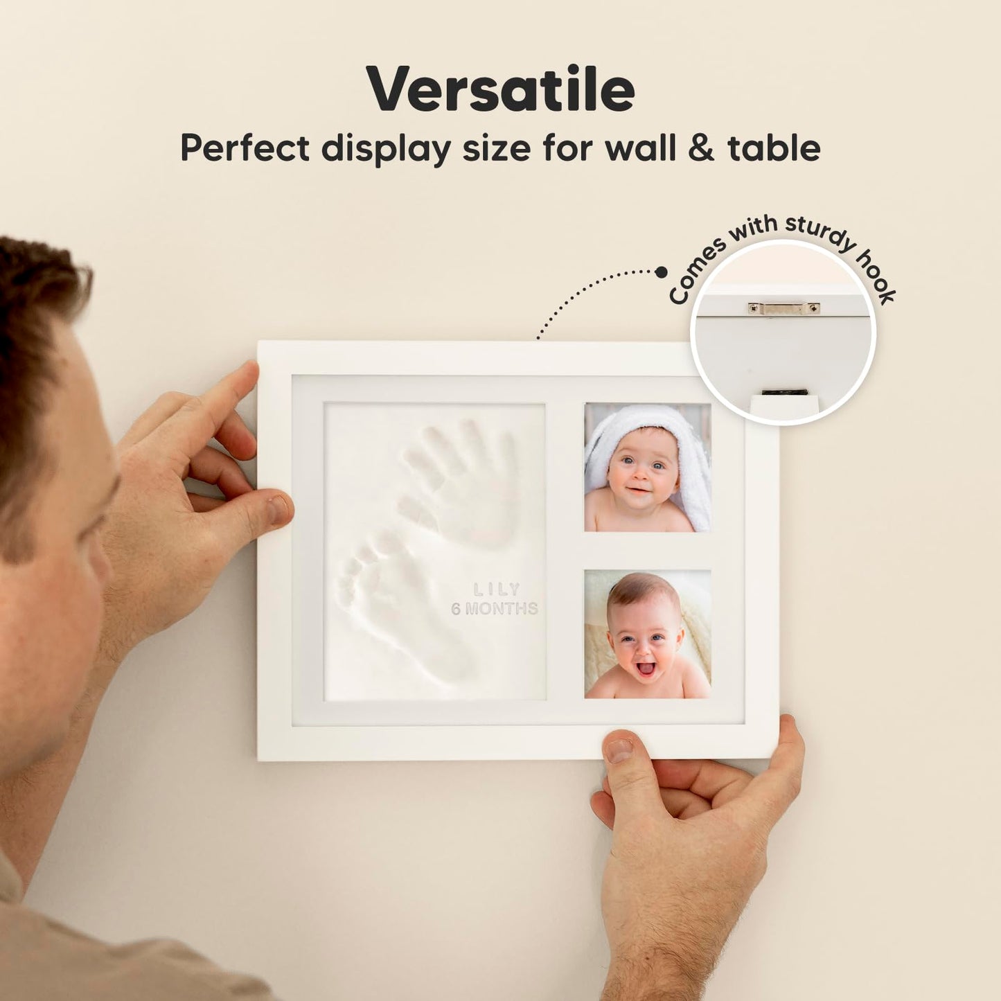 Baby Hand and Footprint Kit - Quick Dry Clay Baby Footprint Kit, Pets Paw, Newborn Keepsake Picture Frame for Boys, Girls, Personalized New Mom Gifts for Shower & Registry, Mother's Day (Alpine White)