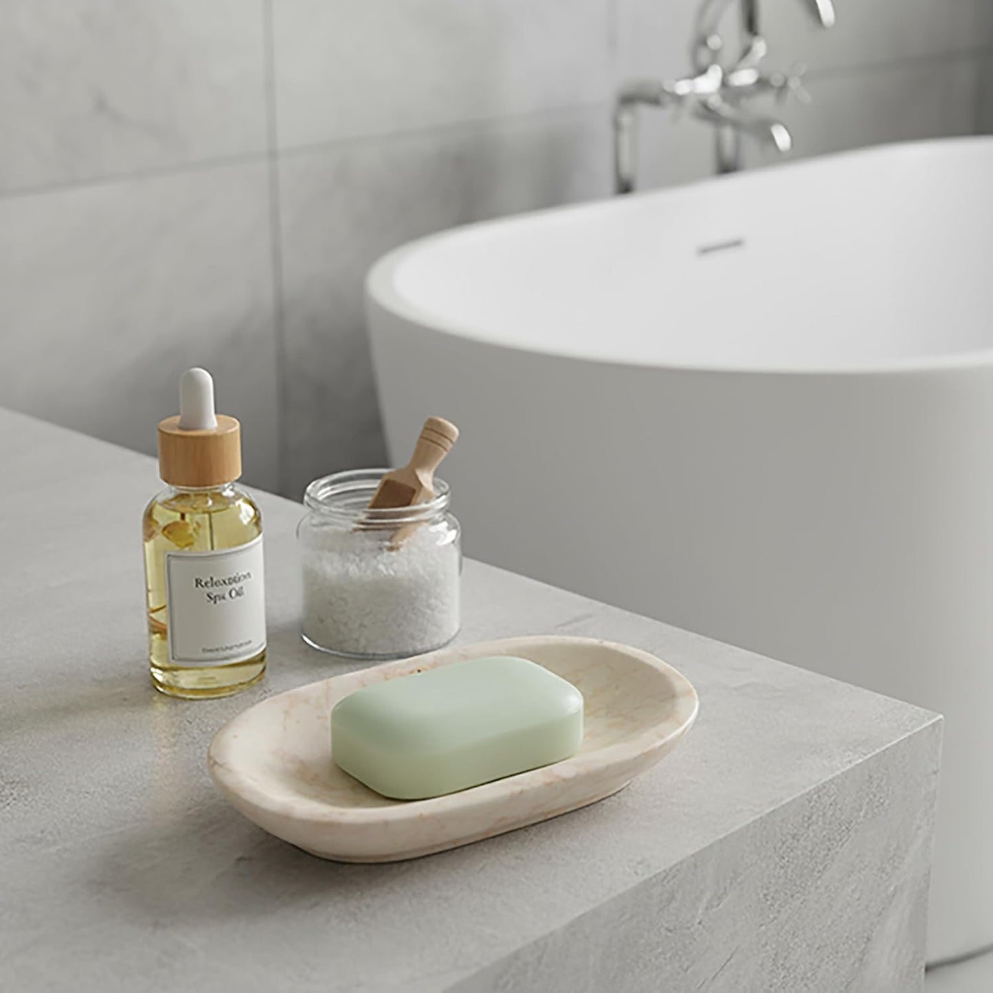 Creative Home Natural Champagne Marble Soap Dish for Bar Soap, Compact Beige Stone Soap Holder for Bathroom Sink and Shower Shelf, Solid Marble, 5.8 x 3.8 x 0.9 in