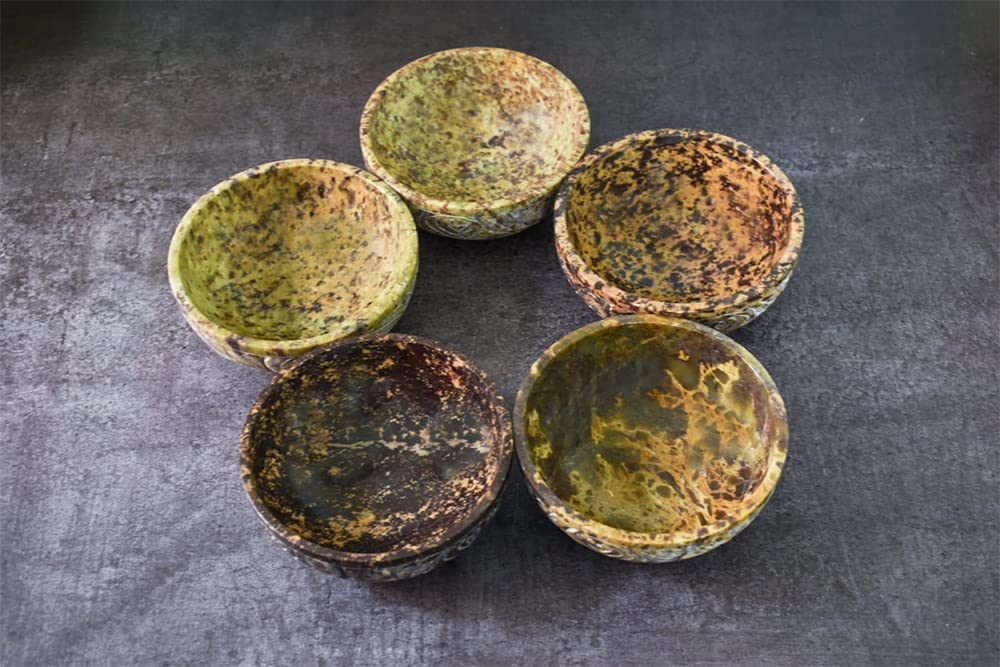 Ajuny Soapstone Natural Smudge Pot | Stone Bowl | Scrying And Smudge Bowl Handmade Leaf Carved Design Household Kitchen Table Decorative Gift 5 Inch