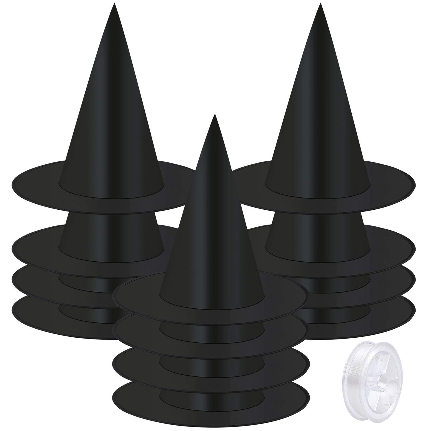 Elcoho 12 Pieces Halloween Costume Witch Hat with 100 Yards Hanging Rope for Halloween Yard Decoration