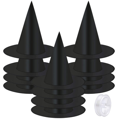 Elcoho 12 Pieces Halloween Costume Witch Hat with 100 Yards Hanging Rope for Halloween Yard Decoration