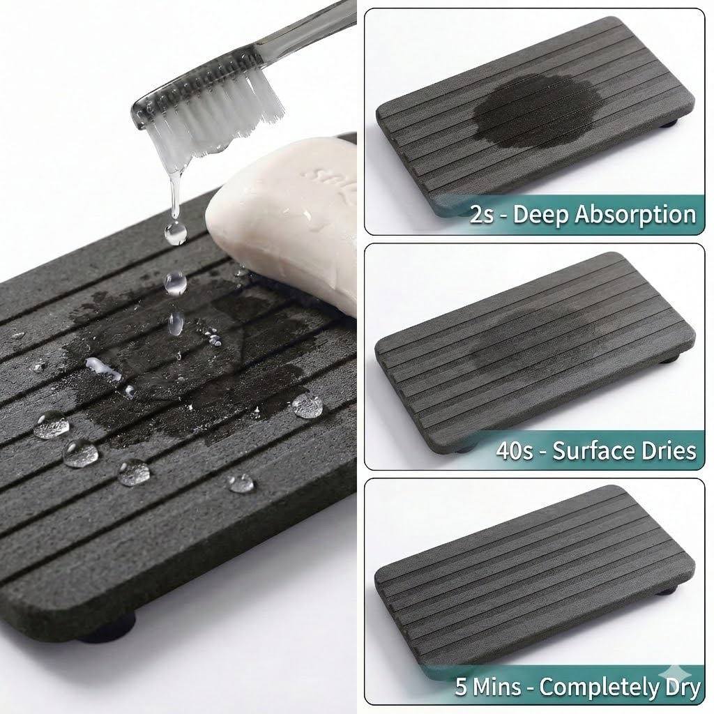 Cong He Toothbrush Holder for Bathroom Countertop, Stainless Steel Electric Toothbrush Organizer with Quick-Drying Diatomite Stone Mat, Rustproof Vanity Caddy for Toothpaste and Razors, Grey