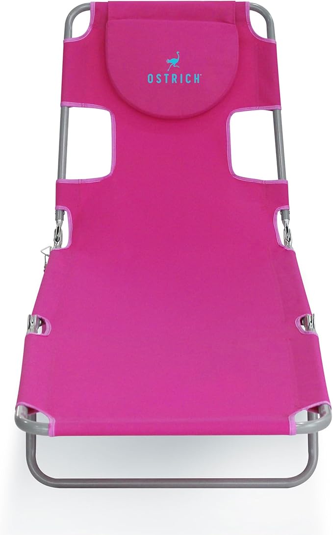 Ostrich Beach Lounge Chair, Folding & Reclining Outdoor Chaise Lounger, Pink - Portable Adjustable Recliner Chair for Lawn, Pool, Patio, Garden, and Yard