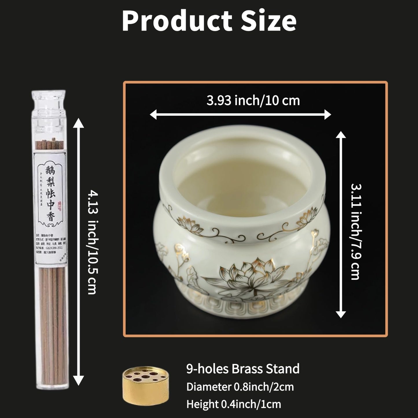 Gopupu Ceramic Incense Burner Pot, Small Incense Bowl with Sticks and Brass Stand, Decorative Lotus Incense Holder Censer for Meditation Praying Buddha 4 Inch
