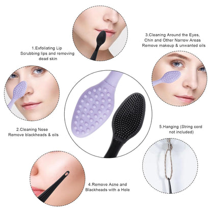 Silicone Facial Cleansing Brush 3 Pack, Beomeen 4 in 1 Handheld Face Scrubber for Deep Gentle Exfoliating, Double-Ended Face Wash Scrub Brush for Face Skincare and Massage (Green)