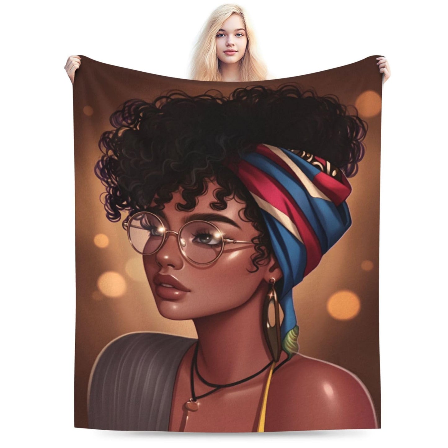 Perinsto African Black Girl Afro Woman Throw Blanket Ultra Soft Warm All Season Decorative Fleece Blankets for Bed Chair Car Sofa Couch Bedroom 50"X40"