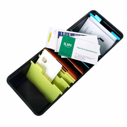 Business Card Organizer: 500 Card Storage Box with 11 Dividers