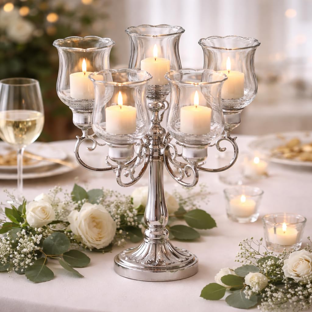 4E's Novelty Clear Glass Votive Cups with Peg - Pack of 6 - Tulip Votive for Candelabra Candle Holder, Home Interior Candle Sconce Glass Replacement Parts, Shabbat Candle Glass Oil Lamp (2.75" Tall)