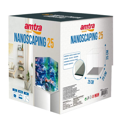 Amtra Nanoscaping - Aquarium Tank 15 Liters - Extra Clear Glass Case 25x25x25 cm - Tank for Goldfish or as a Turtle Tank for Water Turtles with Shock Absorbing Mat Included