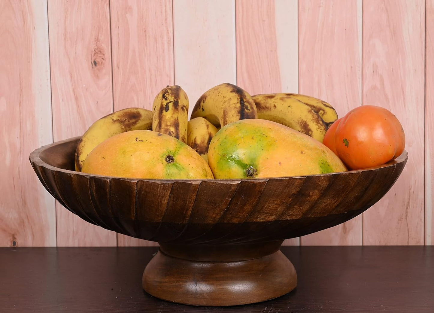 Mahasu Fruit Bowl Wooden Fruit Bowl for Kitchen Counter for Home Decor or Decorative Fruit Bowl for Table (12" X 12'" X 4.75")