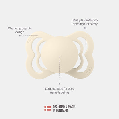 BIBS Supreme Soother 2-Pack, BPA Free Dummy Pacifier, Symmetrical Nipple. Silicone, Size 1 (0-6 Months), Ivory/Sage