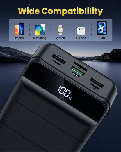 Portable Charger Power Bank 60000mAh 22.5W USB C Fast Charging Battery Bank with 4 Outputs & 3 Inputs LED Display Huge Capacity External Battery Bank LED Display for iphone, Samsung, Google etc