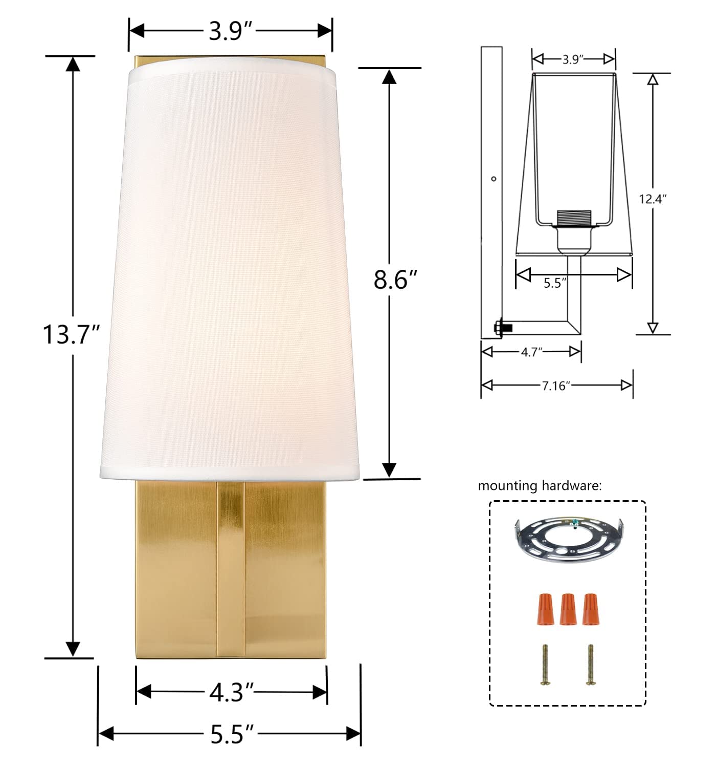TEENYO Gold Wall Sconces Set of Two Mid-Century Modern Fabric Shade Sconces Wall Lighting Indoor Brass Wall Lamp for Bedroom Hallway Living Room