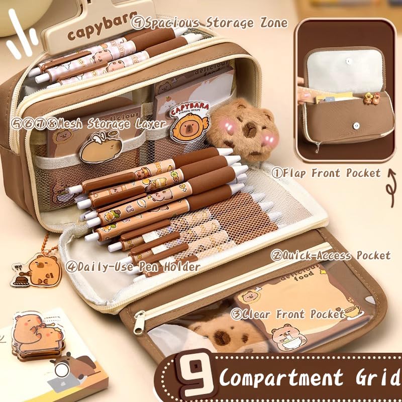 Melorumi Capybara Stationery Set Cute Pencil Case Pouch Gifts For Girls Boys Kid Large Capacity Kawaii Capibara Organizer Office School Supplies