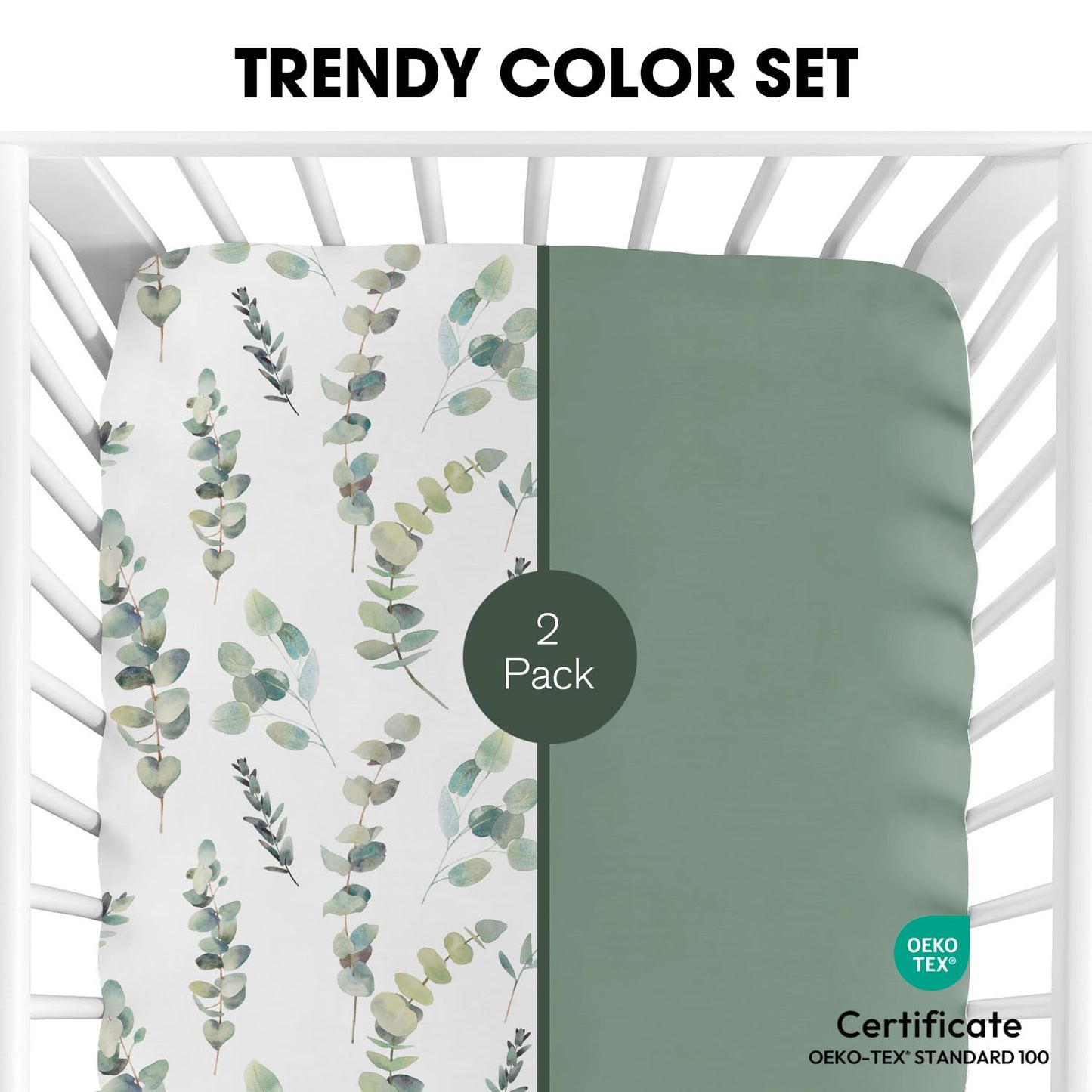 Little Grape Land Crib Sheets for Boys and Girls, 2pk Baby Crib Fitted Sheet for Standard Size Crib and Toddler Mattress, Super Soft Baby Sheet (Leaves & Green)