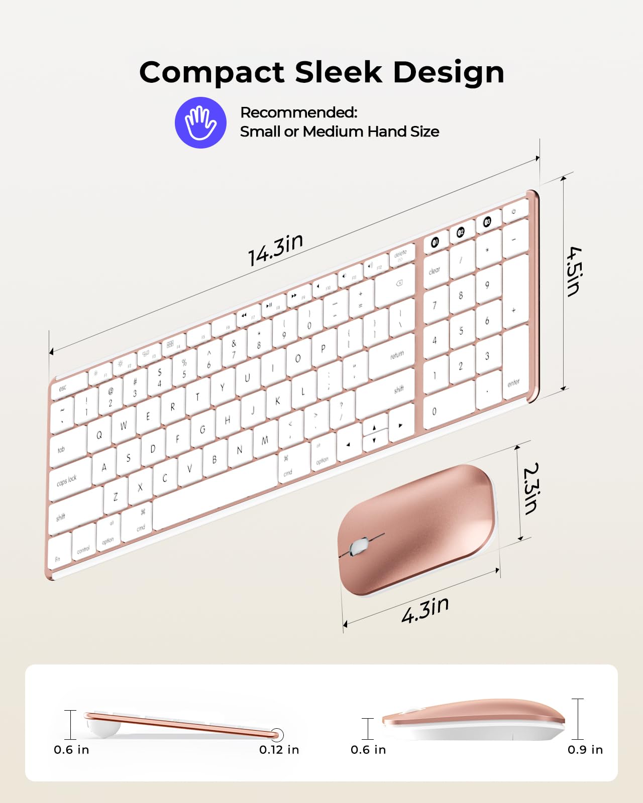 seenda Bluetooth Keyboard and Mouse for Mac, SKM64-2 Multi-Device Rechargeable Slim Wireless Keyboard Mouse Stainless Steel Full Size, Compatible with MacBook Pro/Air, iPad, Mac - Space Gray