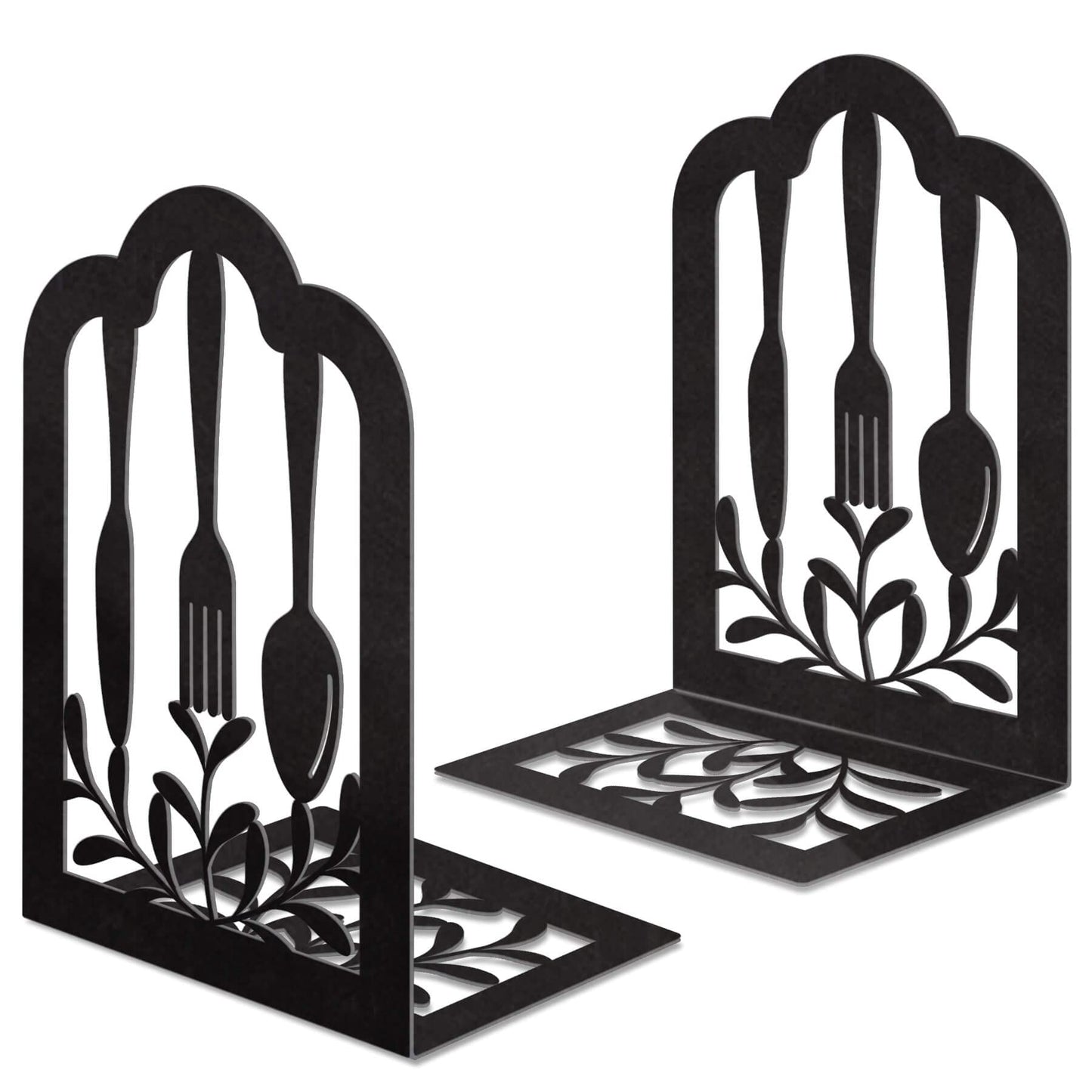 Book Ends,Metal Bookend,Bookend Decorative Heavy Book Ends for Shelves, Home Decorative Bookends for Heavy Books,Non-Skid Black Book Holder for Kitchen Housewarming Cooking Lover Gifts