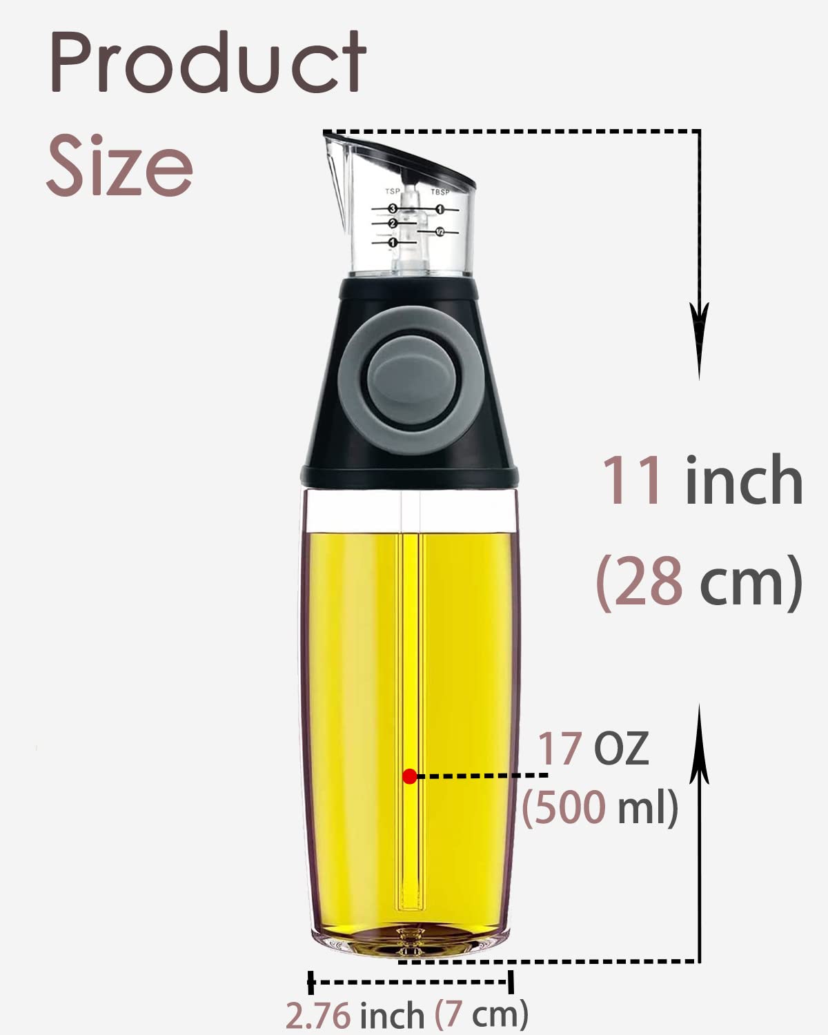 KITLAB Oil Dispenser Bottle, 17oz Olive Oil Dispenser Oil Sprayer, Clear Glass Refillable Oil and Vinegar Dispenser Bottle with Measuring Scale Pump for Kitchen, Cooking, Salads, Baking Frying