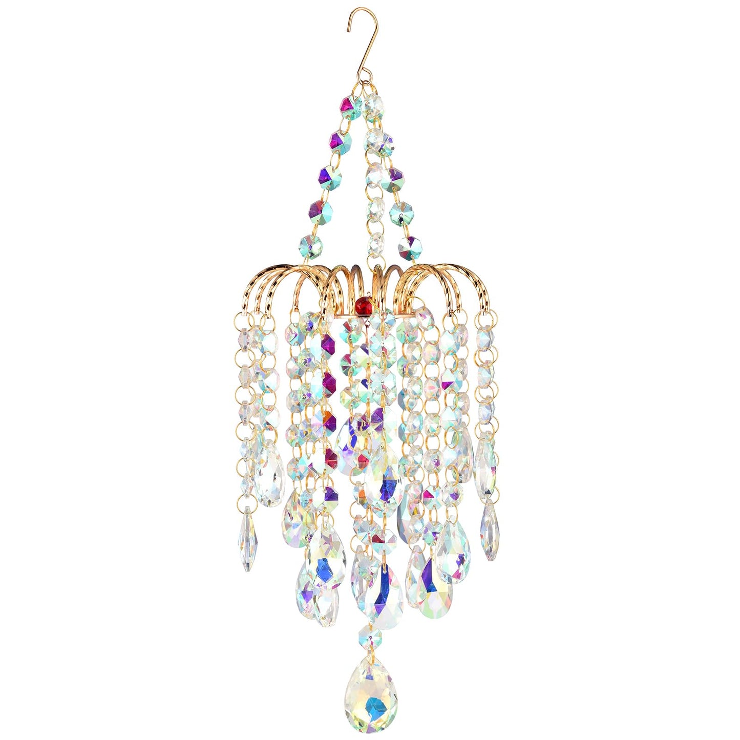 Hanging Window Garden Crystal Sun Catcher, Luxury Elegant Gold-Plated Decor, Party Crystal Ornament (Aurora)