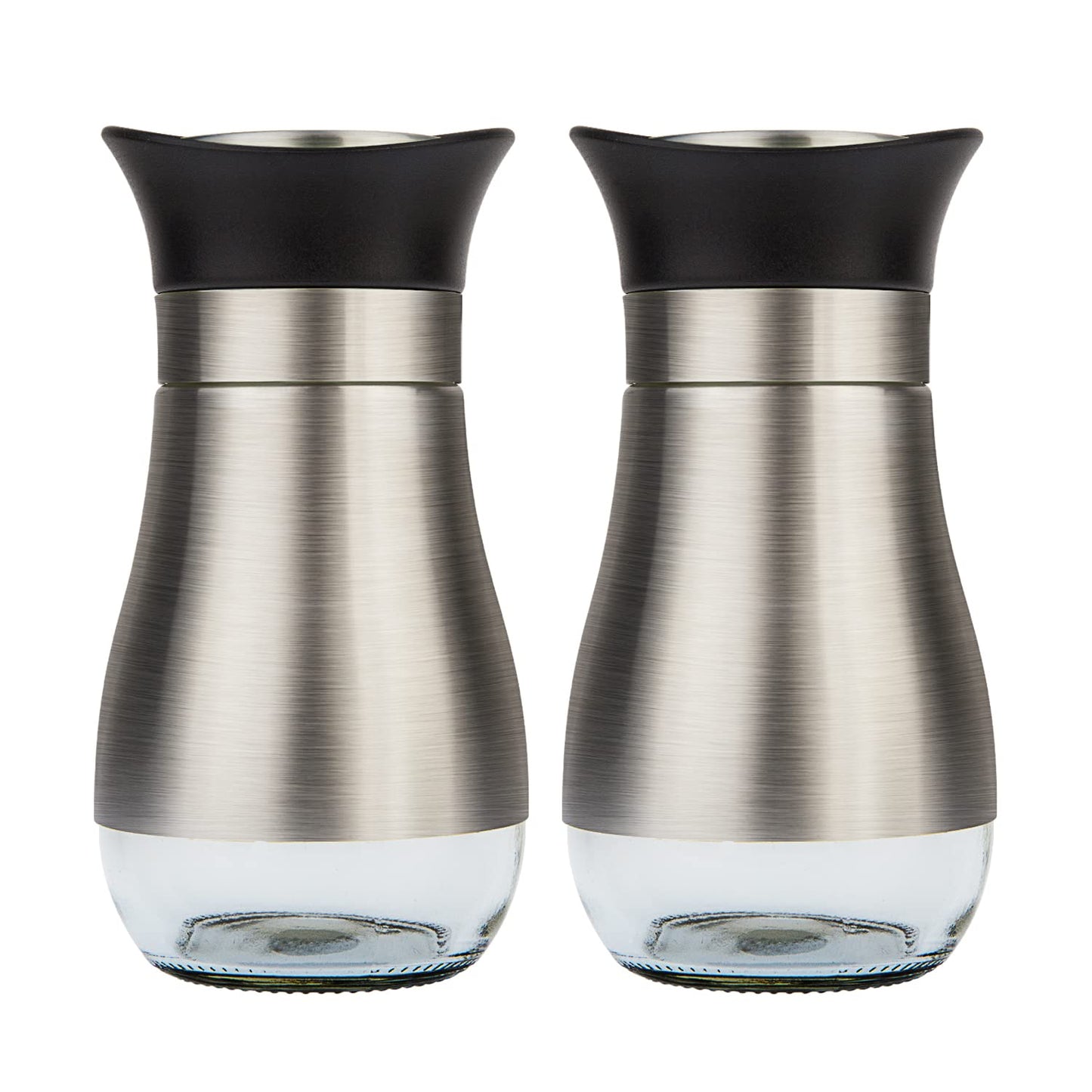Evelyne 2-Piece Set Salt & Pepper Glass Shaker Stainless Steel Cover with Tray