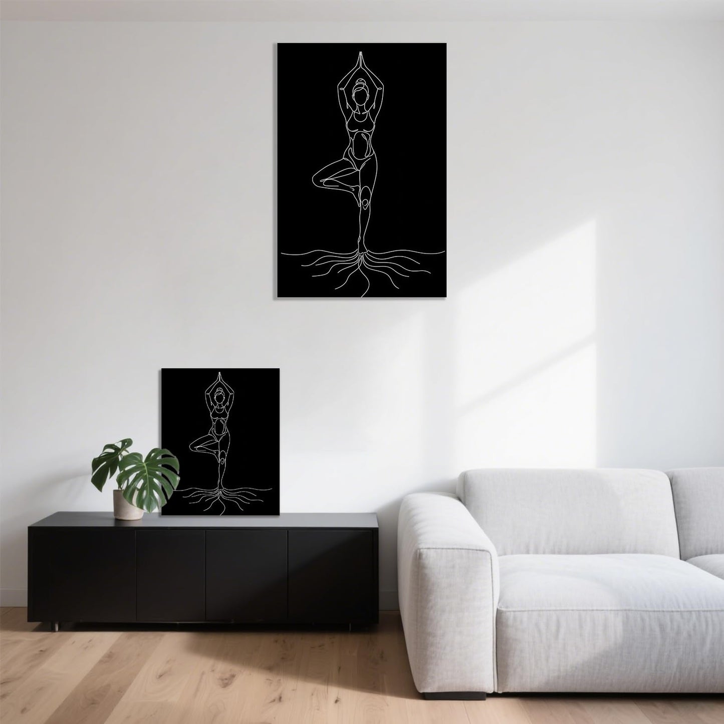 CCCHCY Minimalist Vrksasana Line Canvas Print - Black White Tree Pose Meditation Wall Art Decor - Abstract Zen Yoga Poster, Modern Spiritual Artwork for Studio, Bedroom, Bathroom 16" x 24"
