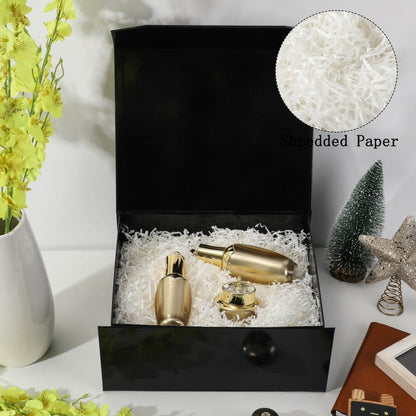 PACKGILO 6 Pcs Black Gift Box Large 13x11x5.3 Inch Black Large Gift Box with Crinkle Paper Magnetic Box with Shredded Paper Luxury Gift Boxes with Lids for Presents