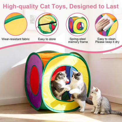 Retro Shaw Cat Toys Pack 33Pcs, Interactive Kitten Toys for Indoor Kittens Cats, Collapsible Kitty Play Tunnel Tent Feather Wand Balls Bell Springs Mouse Kitty Toys for All Breeds 15.7 Inches