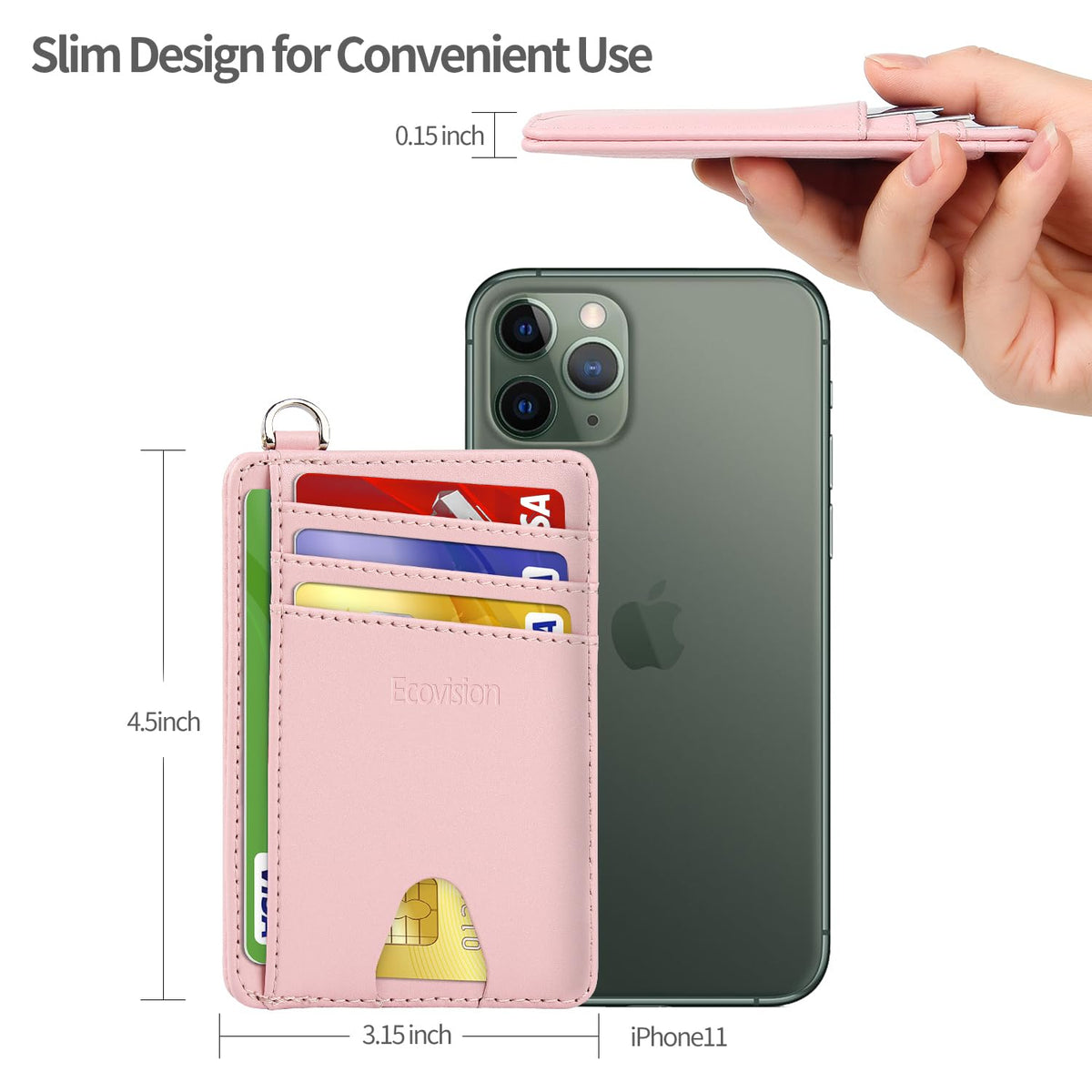 EcoVision Slim Minimalist Front Pocket Wallet, RFID Blocking Credit Card Holder Wallet with Detachable D-Shackle for Men Women