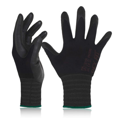 DEX FIT Work Gloves FN330, 3D Comfort Stretch Fit, Power Grip, Durable Foam Nitrile Coated, Smart Touch, Thin & Lightweight, Machine Washable (Medium(3 Pairs), FN330 Black)