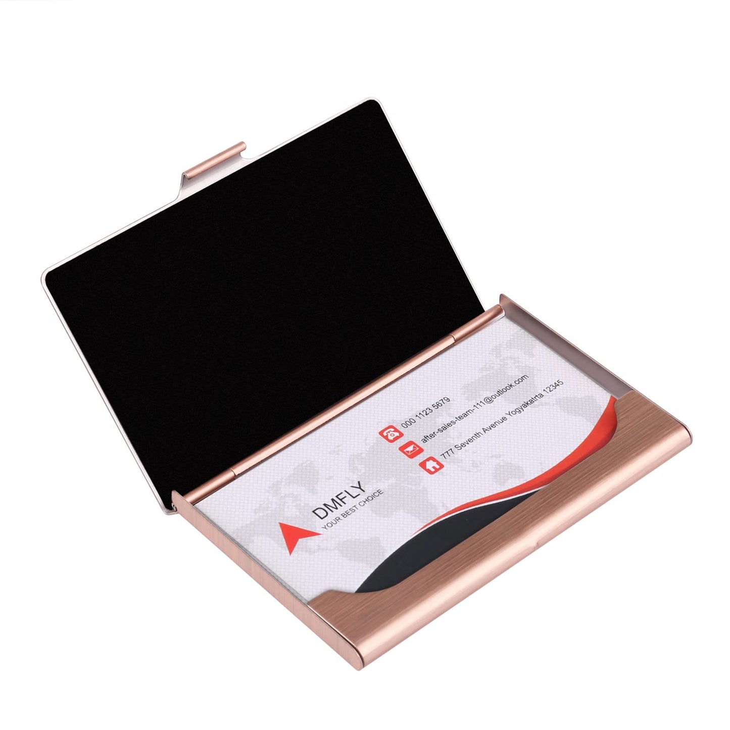 DMFLY Business Card Holder, Slim Business Card Case for Men & Women, Pocket Metal Card Case, Professional Stainless Steel Business Card Holders, Buckle Style Shut, 1PCS Rose Gold and 1PCS Silver