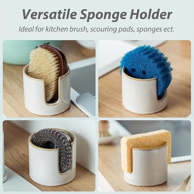Sponge Holder for Kitchen Sink, Ceramic Dish Sponge Drying Caddy Scrubby Daddy
