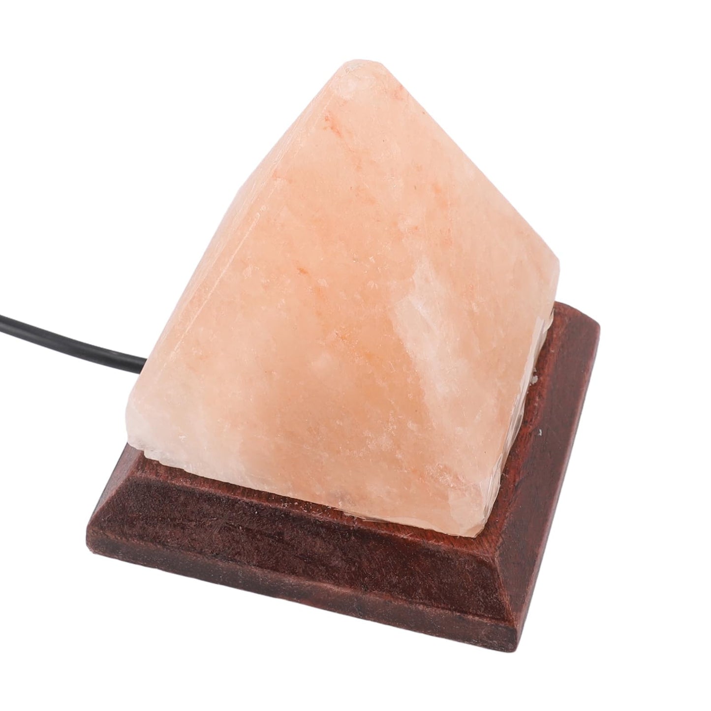 Handcrafted Himalayan Salt Pyramid Lamp with USB RGB Base Wooden Stand Mood Light for Bedroom Office Meditation Space