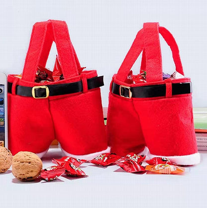 Homecube 10Pcs Christmas Candy Bag Santa Pants Gift and Treat Bags with Handle Portable Candy Gift Baskets Gift Wrap for Wedding(7" L x 8.5" H)