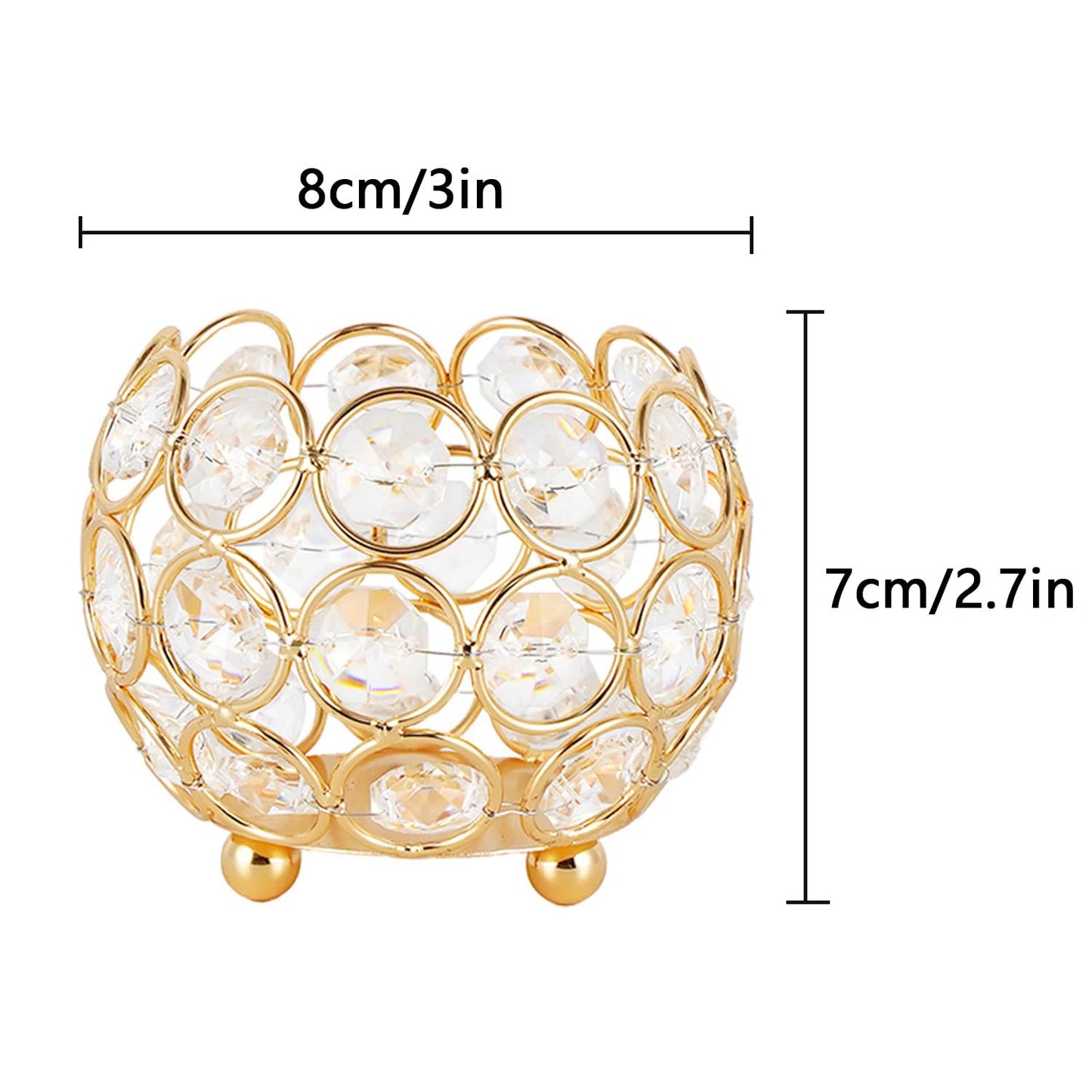 VINCIGANT Gold Crystal Votive Candle Holders for Table Tenterpiece,Small Bowl/Ball Tealight Candle Lantern for Thanksgiving Wedding Table Decoration, (4pcs)