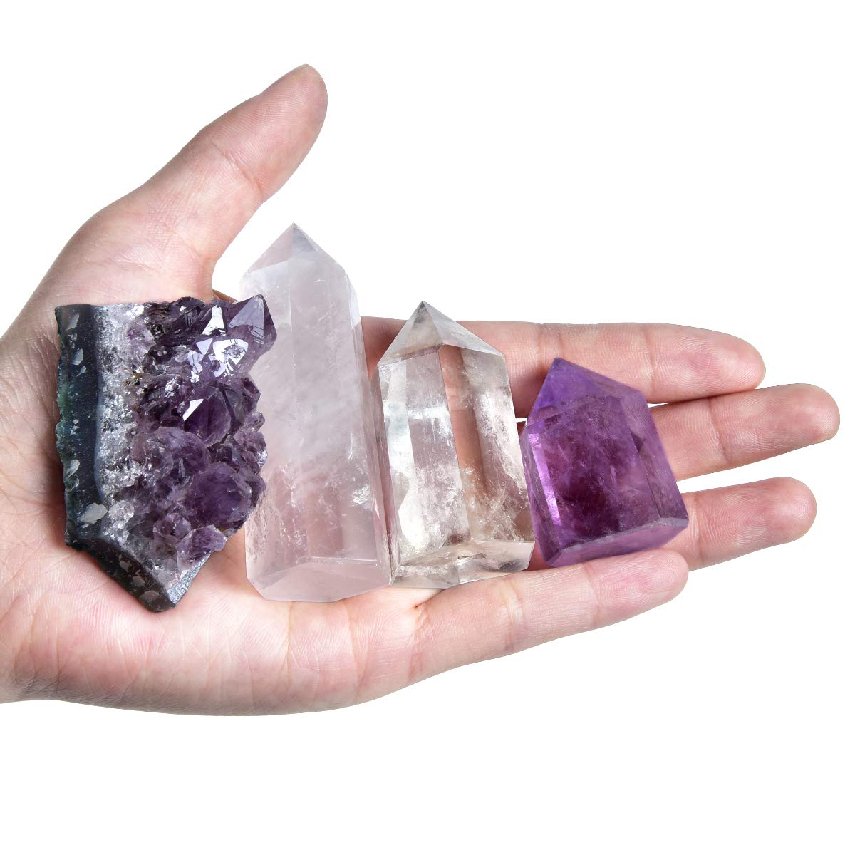 MIMOSA Healing Crystal Wands Amethyst/Rose Quartz/Clear Quartz&Amethyst Cluster