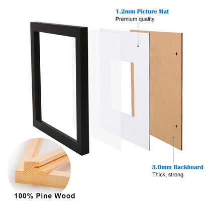 Egofine 6x4 Photo Frames,100% Solid Wood Frames with Acrylic Glass Set of 4,Matted for 3.5x5/4x6 inch Picture,6x4 Picture Frames for Tabletop and Wall Mounting,10x15 cm Small frames for Printing,Black