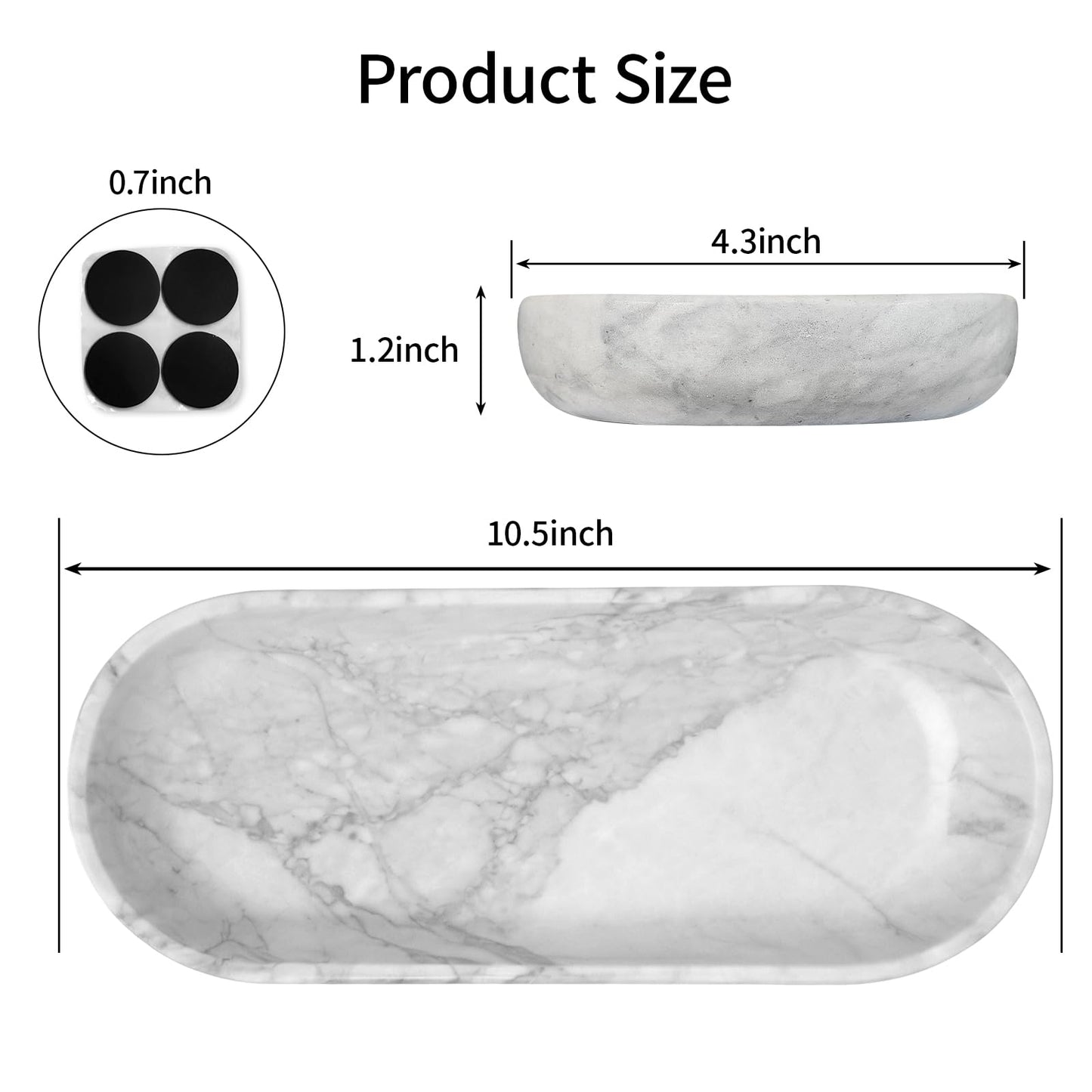 NEAMVCT Decorative White Marble Bowl, 10.6" x 4.3" Hand-Polished Natural Stone Bathroom Vanity Tray– Multi-Purpose Candy Bowl, Smudge Bowl, Key Bowl for Bathroom Countertop, Dresser, Coffee Bar